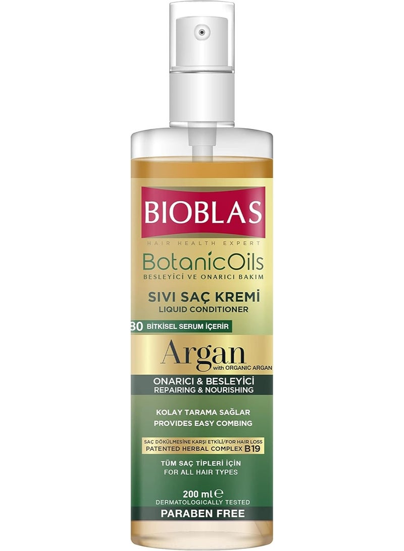 BIOBLAS Argan Liquid Conditioner Spray with Organic Argan Oil 200ml for Dry and Damaged Hair, Instant Moisture & Shine
